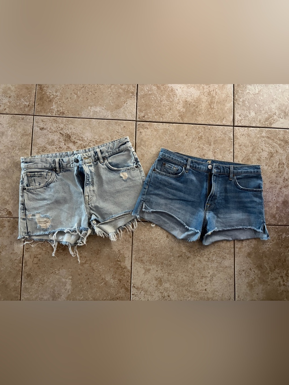 Denim Cutoff Shorts - Light Blue and Medium Blue